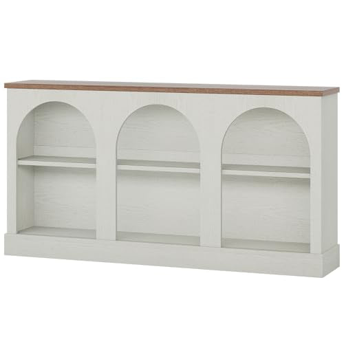 Tribesigns Farmhouse Console Table, 63-Inch Long Entryway Table with 3 Tier Storage, Wooden Rectangular Sofa Table Behind The Couch for Entrance, Hallway, Living Room, Off-White and Brown - color: Off-white and Brown