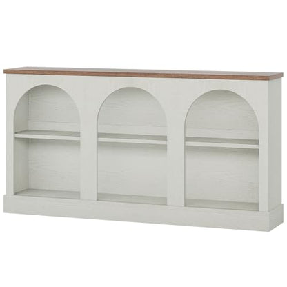 Tribesigns Farmhouse Console Table, 63-Inch Long Entryway Table with 3 Tier Storage, Wooden Rectangular Sofa Table Behind The Couch for Entrance, Hallway, Living Room, Off-White and Brown - color: Off-white and Brown
