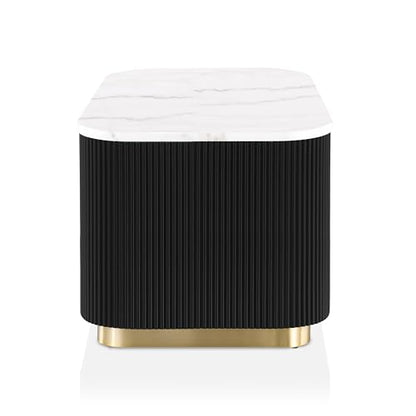 Furniture of America Beryl Modern Square White Genuine Marble Top End Table with Fluted Pedestal Base and Gold Stainless Steel Accent, Low Profile Table for Living Room, Home Office, Black - size: End Table, style: Square