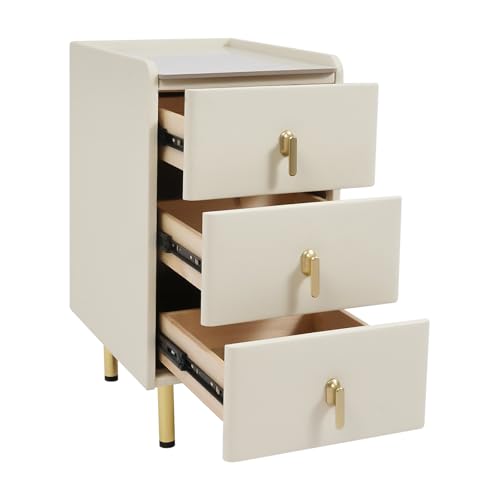 DYRABREST Narrow Nightstand with 3 Drawers, 11.8 Inch Slim Bedside Cabinet, Modern Bedroom Furniture with Scratch Resistant Rock Top & Silent Slides, for Small Space, Apartment, Dorm
