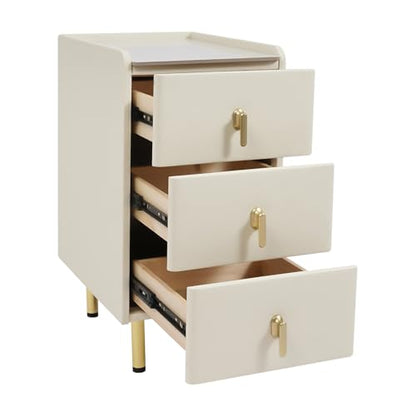 DYRABREST Narrow Nightstand with 3 Drawers, 11.8 Inch Slim Bedside Cabinet, Modern Bedroom Furniture with Scratch Resistant Rock Top & Silent Slides, for Small Space, Apartment, Dorm