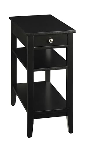 Convenience Concepts American Heritage Chairside End Table with Drawer 23.5" - Classic Living Room Table with Storage Shelf, Bedroom Nightstand, Black - color: Black