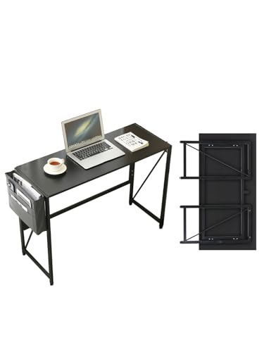 Modern Foldable Writing Computer Desk with Storage Bag, No-Assembly Study Office Desk Foldable Table for Small Spaces, Home Office (Black, 31.5 inch) - color: Black, size: 31.5 inch