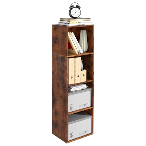 Wooden 4 Cube Storage Organizer, 4 Tier Storage Cubes Storage Display Cubby, Freestanding DIY Closet Shelving Unit for Living Room Bedroom Office(Retro Brown, 4 Cube-W(11.8inch) - color: Retro Brown, size: 4 Cube-W(11.8inch)