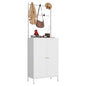 Hall Tree, 72” Shoe Cabinet with Rack, 2-Door Metal Shoe Organizer with 3 Adjustable Shelves & 5 Hooks, Farmhouse Hallway Cabinet for Shoes, Hats, and Keys, White