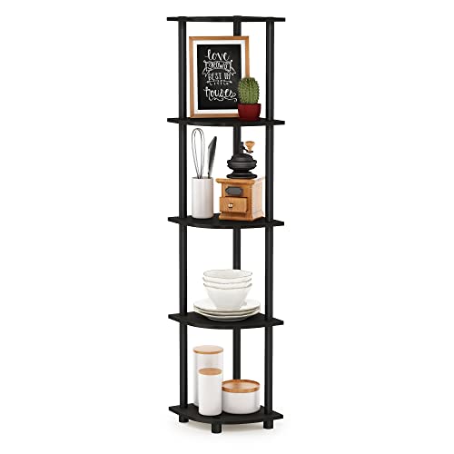 Furinno TURN-N-TUBE Corner Shelf, 5-Tier Corner Bookshelf, Open Storage Shelves, for Organization and Storage, Living Room, Home Office, Garage, Bedroom, Espresso - color: Espresso/Black, size: 5-Tier Corner