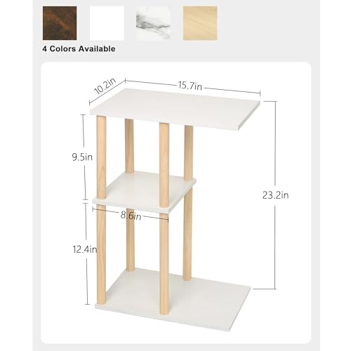 AWASEN C Shaped End Table, 3-Tier Small Side Table for Couch | Wood Sofa Table Coffee Table for Living Room, Small Space, Bedroom, Home Office, Easy Assembly, Natural and White - color: C Shaped-white
