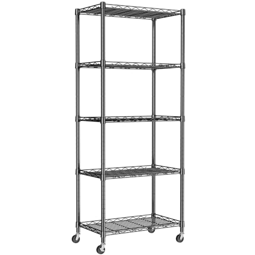 REGILLER 5-Wire Shelving Metal Storage Rack Adjustable Shelves,Standing Storage Shelf Units for Laundry Bathroom Kitchen Pantry Closet(Black,11.8" D x 21.2" W x 55" H,With Wheels) - color: Black, size: With Wheels 5tier 11.8"D x 21.2"W x 53.5"H