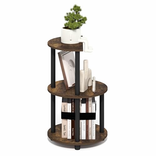 Furinno Turn-N-Tube Side Table, 3-Tier Round End Table, Amber Oak | Half Round Top Panel Night Stand, Nightstand, Bedside Table with Open Shelf, for Living Room, Bedroom - color: Amber Oak/Black