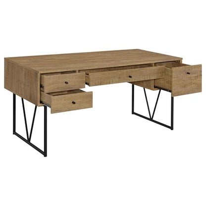 Coaster Home Furnishings - Analiese - Wood - 4-Drawer Writing Desk with Metal Legs, and V-Bracing Profile - Home Office - 63-Inch - Mango - 801851 - color: Mango