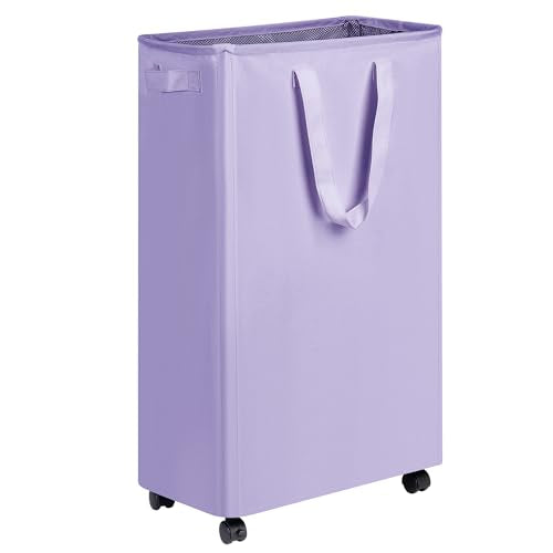 efluky Slim Laundry Hamper with Wheels, Rolling Laundry Basket for Clothes, Small Laundry Basket for Bedroom, Dorm and Laundry Room, 75L (19.8 Gallons) Purple - color: Purple, size: 75L