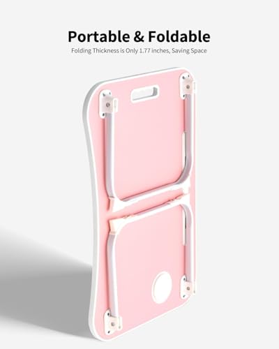 Foldable Lap Desk, Laptop Bed Desk, Portable Lap Table, Laptop Bed Table with Cup Holder & Tablet Slot & Lifting Handle for Working Writing Drawing & Eating - Baby Pink - color: Baby Pink