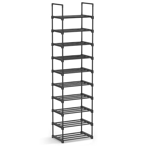 SONGMICS Shoe Rack, 10-Tier Shoe Organizer, Metal Storage Shelf, Upright or Upside Down, for 11-22 Pairs, for Entryway, 11.8 x 17.7 x 68.5 Inches, Black ULSA25BK - color: Black, size: 10 Tiers (17.7"W)