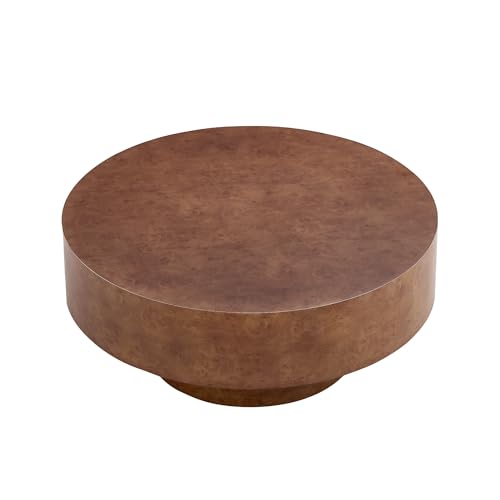 31.49'' Round Coffee Table Modern Wood Coffee Table for Living Room, Contemporary Circle Drum Pedestal Style, Faux Burl Wood Veneer Pattern, Easy Assembly, Walnut - color: Ø31.49''-faux Burl Wood