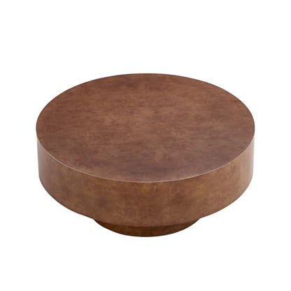 31.49'' Round Coffee Table Modern Wood Coffee Table for Living Room, Contemporary Circle Drum Pedestal Style, Faux Burl Wood Veneer Pattern, Easy Assembly, Walnut - color: Ø31.49''-faux Burl Wood