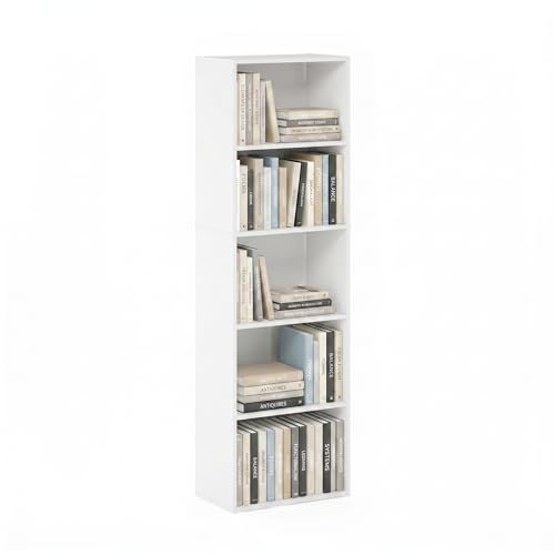 Furinno PASIR Book Shelf, 5-Tier Modern Bookshelf, Open Shelves Bookcase 9 x 12 x 52, Easy Assembly, for Living Room, Bedroom, Home Office, White - color: White, size: 5-Tier Cube