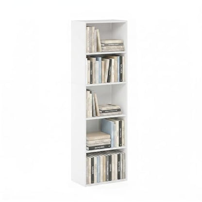 Furinno PASIR Book Shelf, 5-Tier Modern Bookshelf, Open Shelves Bookcase 9 x 12 x 52, Easy Assembly, for Living Room, Bedroom, Home Office, White - color: White, size: 5-Tier Cube