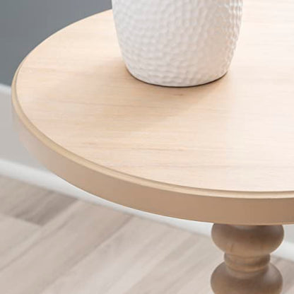 Powell Tarkin Round Natural Wood Turned Spindle Pedestal Side Accent Table - color: Natural
