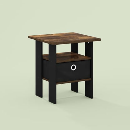 IPOH End Table with Storage Shelf and Bin, Rustic Brown/Black - color: Rustic Brown/Black