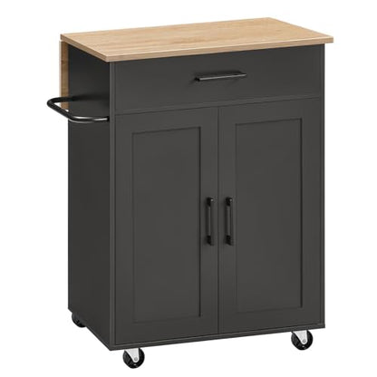 MAHANCRIS Kitchen Island on Wheels with Drop Leaf, Folding Countertop Kitchen Island Cart, Kitchen Islands Table with Towel Rack, Drawer, for Kitchen, Dining Room, Black and Natural KINB12501 - color: Black and Natural