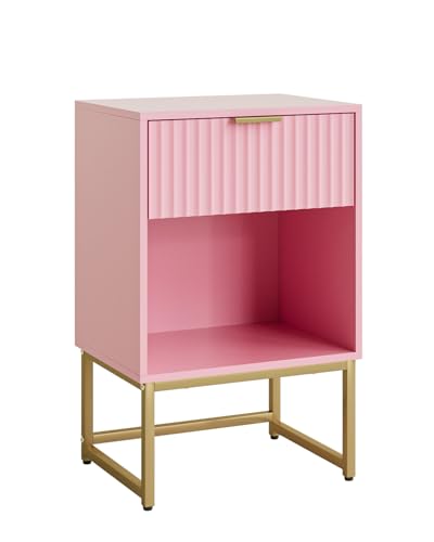 Masupu Fluted Nightstand, Modern Night Stand Wood Bedside Table with Storage Drawer Side End Table for Bedroom, Office, Pink - color: Flutted-pink