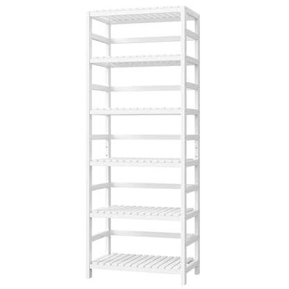 FOTOSOK 6-Tier Bamboo Shelf with Adjustable Shelves, Bamboo Kitchen Cabinet | Tall Bamboo Bookshelf and Plant Shelf with 250-lb Shelf Capacity for Laundry Bathroom Kitchen Pantry Home Office - color: White