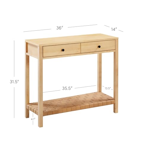 Nathan James Evelyn Modern Farmhouse Wood Console Table, Entryway Table with Storage, Open Lower Shelf with Woven Leather Straps, Natural Brown - color: Evelyn Natural Brown, size: Set of 1