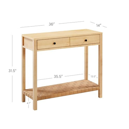 Nathan James Evelyn Modern Farmhouse Wood Console Table, Entryway Table with Storage, Open Lower Shelf with Woven Leather Straps, Natural Brown - color: Evelyn Natural Brown, size: Set of 1