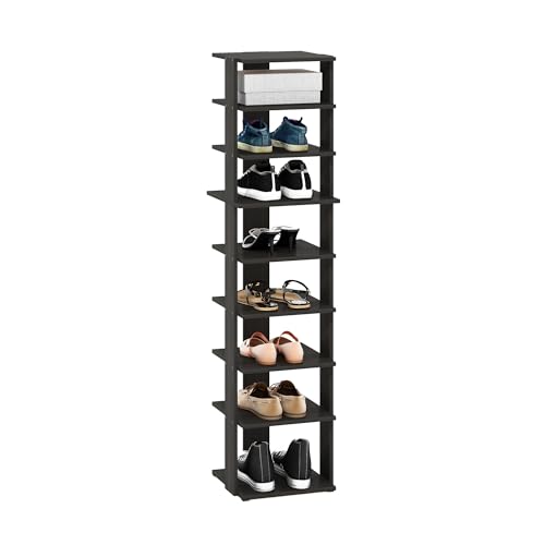 Furinno Compact Vertical Shoe Rack, 9-Tier Narrow Shoe Organizer, Free Standing Shoe Storage, Shoe Shelf for Boots, Sneakers, 12 x 12.6 x 51, for Closet, Entryway, Office, Garage, Espresso - color: Espresso, size: 9-Tier, 51.2 Inch