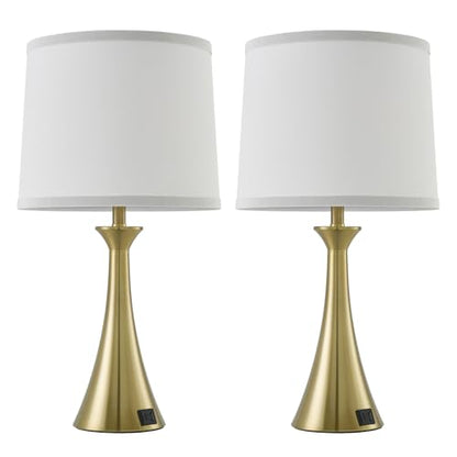 Touch Lamp for Living Room Bedroom, 21" Table Lamps Set of 2 with USB C+A Ports and White Lamp Shades, 3 Way Dimmable Gold Touch Bedside Lamps for Nightstand, 2 LED Bulbs Included - color: Gold & White Shade