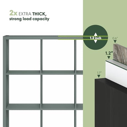 Furinno Cubicle Book Shelf, 12-Cube Bookshelf, Extra Thick Frame Reversible Bookcase with Open Back, 14.6" x 44" x 58", for Living Room, Bedroom, Home Office, Sage Green - color: Sage Green, size: 12-Cube
