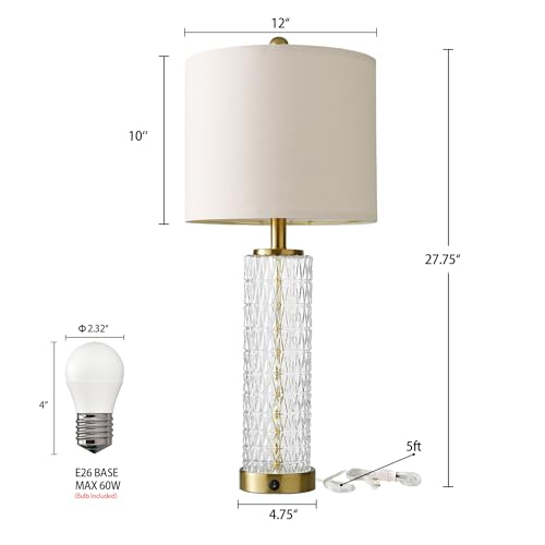 Oneach 27.75” Table Lamps Set of 2, Gold Modern Bedside Lamp with LED Night Light, USB A+C, Glass Lamps for Living Room, Bedroom, Nightstand, Office, End Table (2 Bulbs Included) - color: Gold - White Shade