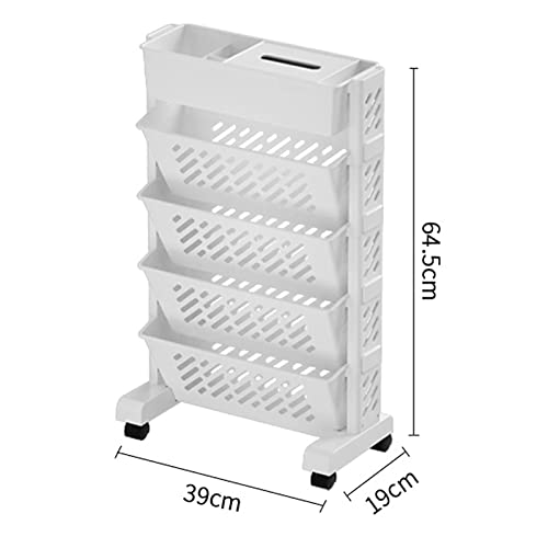 Ejoyous Mobile Bookshelf on Wheels, Movable Rolling Book Shelf 6 Tier Slim Storage Trolley Slide Out Storage Tower Rolling Utility Cart Storage Rack, for Office Bedroom Bathroom Living