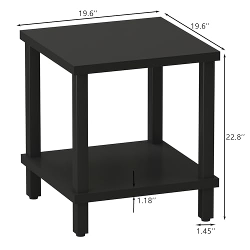 MMEOLUOOK Large End Table Square Side Table Modern Sofa Table 20 Inch Industrial Coffee Table NightStand with 2-Tier Storage Shelf for Living Room Bedroom Black MLBZ06B - color: Black