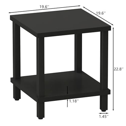 MMEOLUOOK Large End Table Square Side Table Modern Sofa Table 20 Inch Industrial Coffee Table NightStand with 2-Tier Storage Shelf for Living Room Bedroom Black MLBZ06B - color: Black