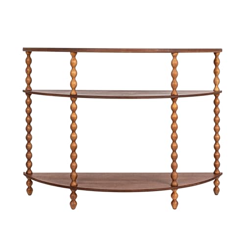 Creative Co-Op 3-Tier Curved Accent Table with Beveled Shelves and Doweled Legs, Walnut Finish - color: Walnut Color, size: 47.25"L x 15.75"W x 34.5"H