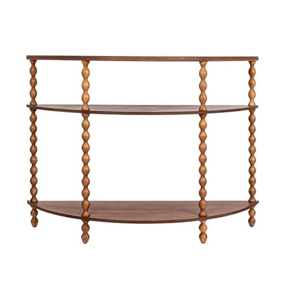 Creative Co-Op 3-Tier Curved Accent Table with Beveled Shelves and Doweled Legs, Walnut Finish - color: Walnut Color, size: 47.25"L x 15.75"W x 34.5"H