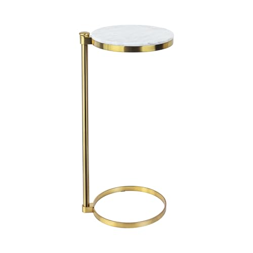 TEHOME Gold Marble Drink Table Metal Martini Round Small Drink Side Table for Couch Marble C Shaped End Table for Sofa 10" diam,24.55" h - color: Gold With Marble Top