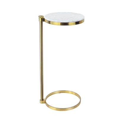 TEHOME Gold Marble Drink Table Metal Martini Round Small Drink Side Table for Couch Marble C Shaped End Table for Sofa 10" diam,24.55" h - color: Gold With Marble Top