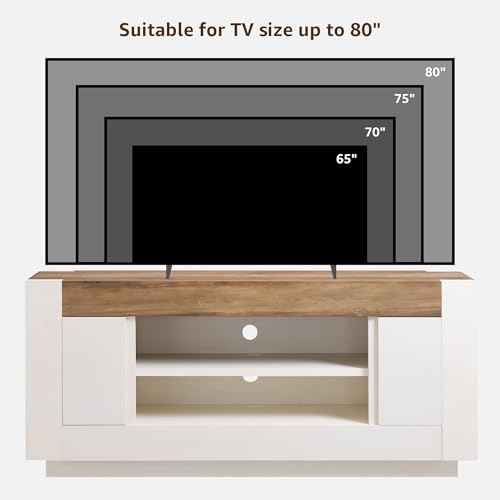 OKD Modern 70" TV Stand, Entertainment Center for TVs Up to 80", Media Console with Large Open Storage & Side Cabinets, Thick Wood Design for Living Room, Antique White - color: Antique White