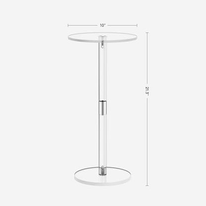 HMYHUM Acrylic Drink Table for Small Spaces, 10" L x 10" W x 21.3" H, Drink Side/End Table for Living Room, Round, Easy Assembly, Clear - size: 10 inch