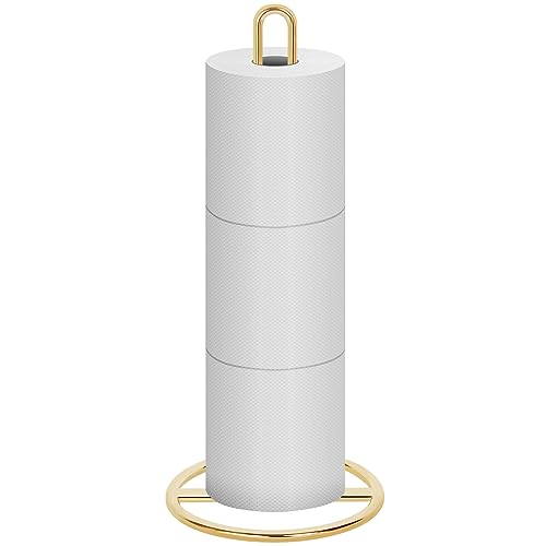 Gold Toilet Paper Holder Stand, OBODING, Freestanding Toilet Paper Holder for Storing 3 Rolls of Toilet Papers (Gold) - color: Gold