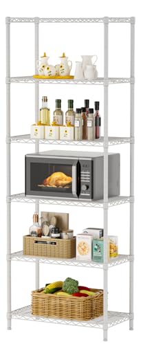 SINGAYE 6 Metal Shelves Wire Shelving Storage Shelf Adjustable Unit Pantry | 6 Tier Kitchen Laundry Room Organization Home Pantry Closet Bathroom Organizers Garage Rack 14" D x 24" W x 72" H White - color: White, size: 6 Tier 14"Dx24"Wx72"H