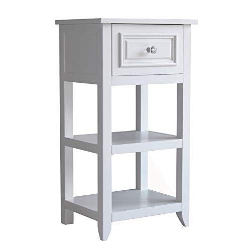 Teamson Home Dawson Side Table with Drawer and Open Shelves, White | 1 Drawer, Open Shelves, Bathroom Kitchen Bedroom Living Room Storage, Organizer