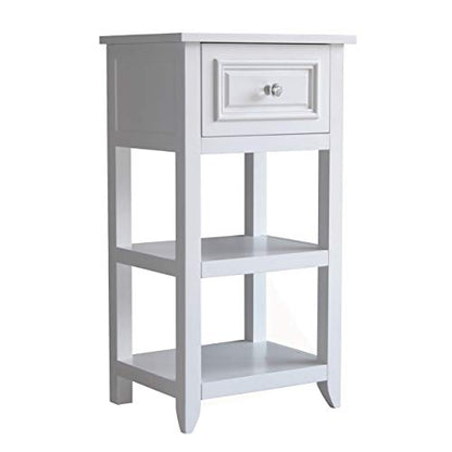 Teamson Home Dawson Side Table with Drawer and Open Shelves, White | 1 Drawer, Open Shelves, Bathroom Kitchen Bedroom Living Room Storage, Organizer