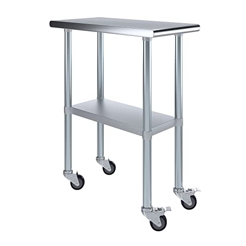 AmGood 15" Long x 30" Deep Stainless Steel Table with Casters - size: 15" Long x 30" Deep