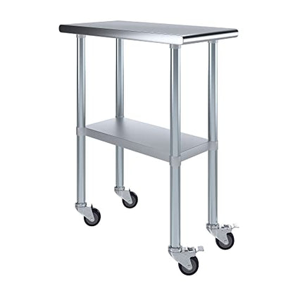 AmGood 15" Long x 30" Deep Stainless Steel Table with Casters - size: 15" Long x 30" Deep