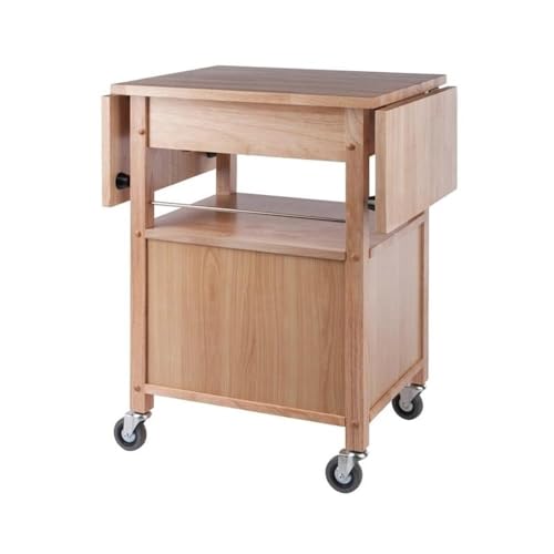 Pemberly Row Solid Wood Butcher Block Kitchen Cart, Natural Finish, Drop Leaf Countertops, Storage Cabinet with Drawer and Shelf, 43.27" W x 20.16" D x 33.27" H, Transitional Style for Kitchen Use