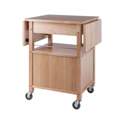 Pemberly Row Solid Wood Butcher Block Kitchen Cart, Natural Finish, Drop Leaf Countertops, Storage Cabinet with Drawer and Shelf, 43.27" W x 20.16" D x 33.27" H, Transitional Style for Kitchen Use