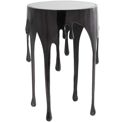 Deco 79 Aluminum Metal End Table with Abstract Drip Design, Black Side Table, Accent Melting Legs and Black Glass Top, 16" x 16" x 25", Black - color: Black